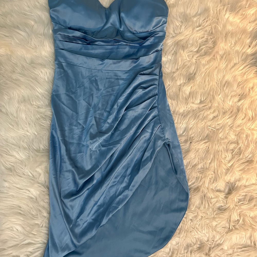 PARTHEA Asymmetrical Hem Ruched Satin Cami Dress *WORN ONCE* - Picture 2 of 3